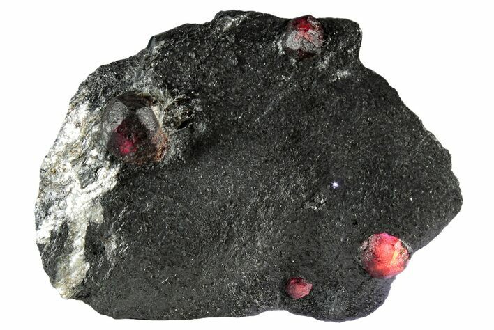 Plate of Four Red Embers Garnets in Graphite - Massachusetts #313470